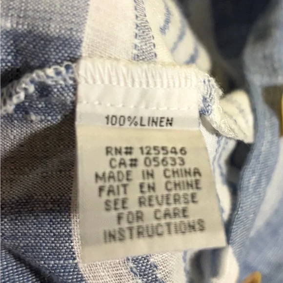 Habitat 100% Linen Blue and White Striped Shirt Button Down 3/4 Sleeves Sz S - Picture 5 of 8
